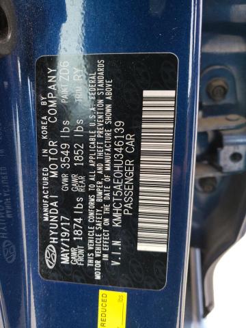 KMHCT5AE0HU346139 - 2017 HYUNDAI ACCENT SE BLUE photo 12