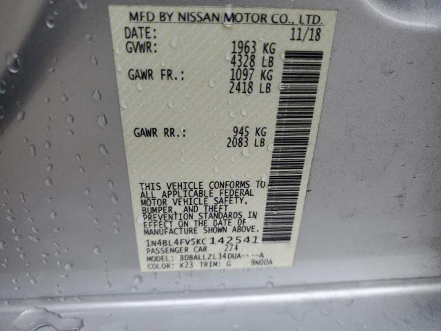 1N4BL4FV5KC142541 - 2019 NISSAN ALTIMA PLATINUM SILVER photo 12