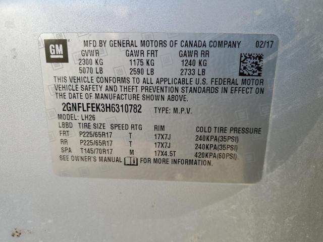 2GNFLFEK3H6310782 - 2017 CHEVROLET EQUINOX LT SILVER photo 13