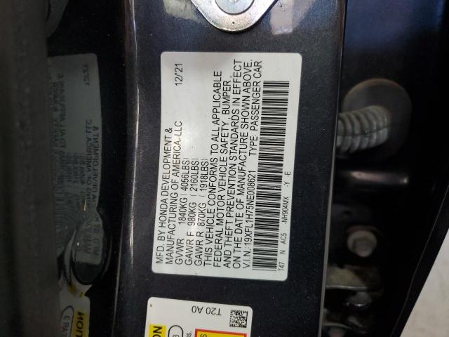 19XFL1H75NE008621 - 2022 HONDA CIVIC EXL გრაფიტი ფოტო 12