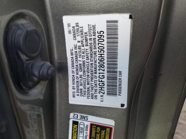 2HGFG12806H507095 - 2006 HONDA CIVIC EX GRAY photo 12