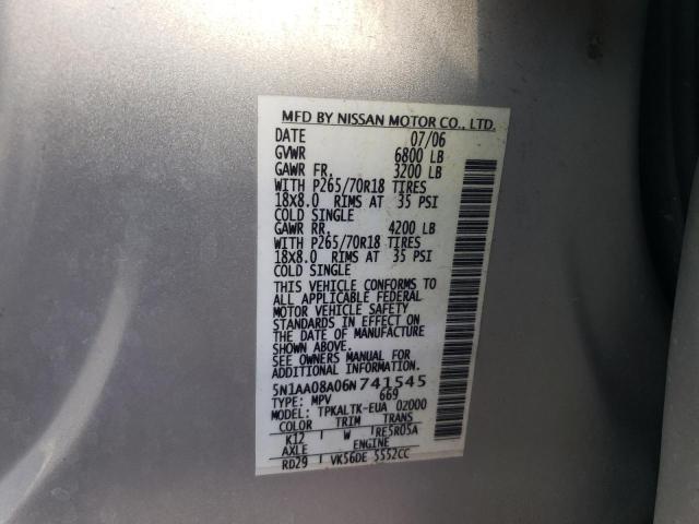 5N1AA08A06N741545 - 2006 NISSAN ARMADA SE SILVER photo 13