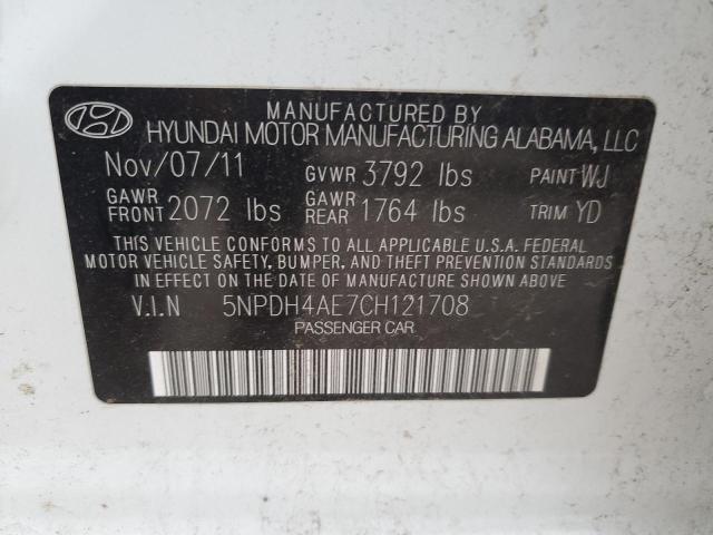 5NPDH4AE7CH121708 - 2012 HYUNDAI ELANTRA GLS WHITE photo 12