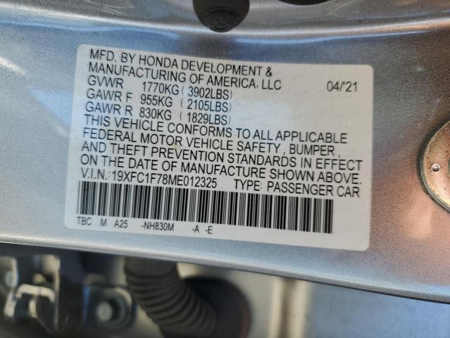 19XFC1F78ME012325 - 2021 HONDA CIVIC EXL ვერცხლისფერი ფოტო 13