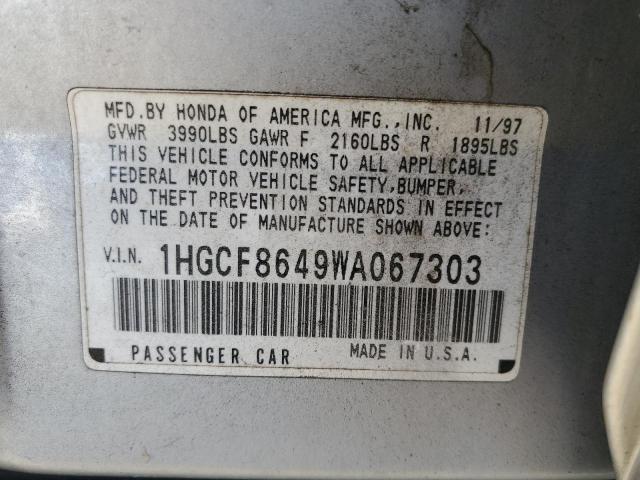 1HGCF8649WA067303 - 1998 HONDA ACCORD DX SILVER photo 12