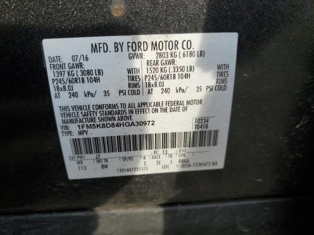 1FM5K8D84HGA30972 - 2017 FORD EXPLORER XLT CHARCOAL photo 13