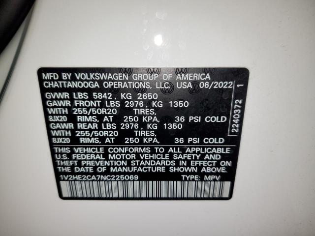 1V2HE2CA7NC225069 - 2022 VOLKSWAGEN ATLAS CROS SE Белый фото 13