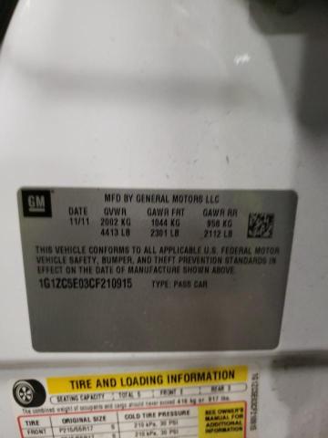 1G1ZC5E03CF210915 - 2012 CHEVROLET MALIBU 1LT Ақ фото 12