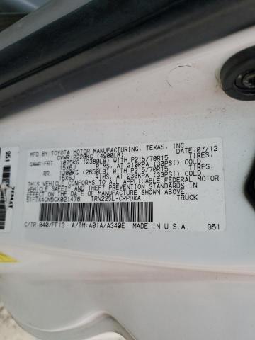 5TFTX4CN5CX021476 - 2012 TOYOTA TACOMA ACCESS CAB თეთრი ფოტო 12
