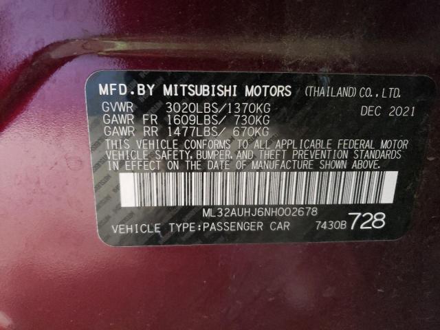 ML32AUHJ6NH002678 - 2022 MITSUBISHI MIRAGE ES PURPLE photo 12