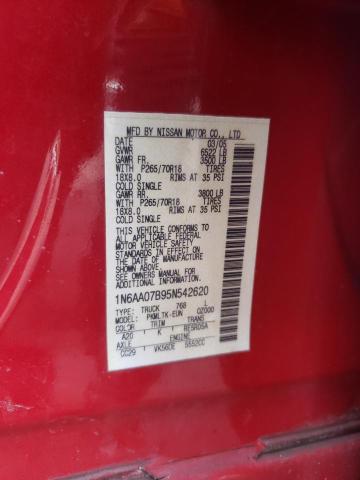 1N6AA07B95N542620 - 2005 NISSAN TITAN XE RED photo 12