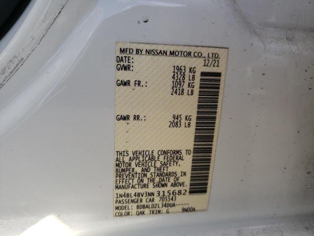 1N4BL4BV3NN315682 - 2022 NISSAN ALTIMA S WHITE photo 12