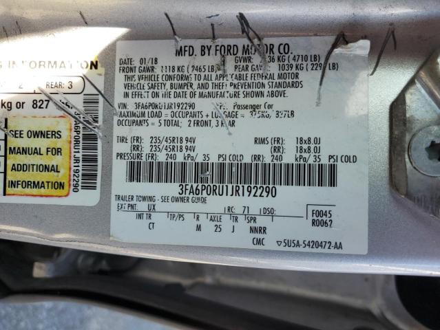 3FA6P0RU1JR192290 - 2018 FORD FUSION TITANIUM/PLATINUM HEV SILVER photo 12