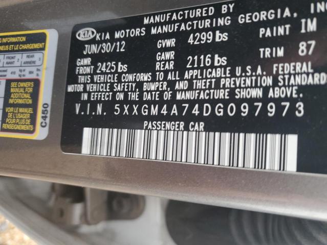 5XXGM4A74DG097973 - 2013 KIA OPTIMA LX SILVER photo 12