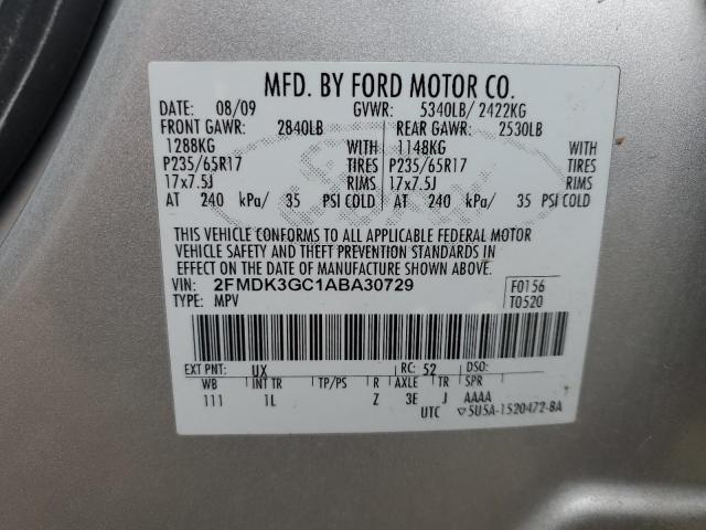 2FMDK3GC1ABA30729 - 2010 FORD EDGE SE SILVER photo 12