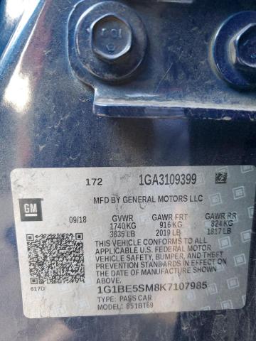 1G1BE5SM8K7107985 - 2019 CHEVROLET CRUZE LT BLUE photo 12