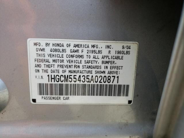 1HGCM55435A020871 - 2005 HONDA ACCORD LX SILVER photo 13