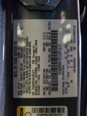 1FA6P0H7XE5391617 - 2014 FORD FUSION SE GRAY photo 12