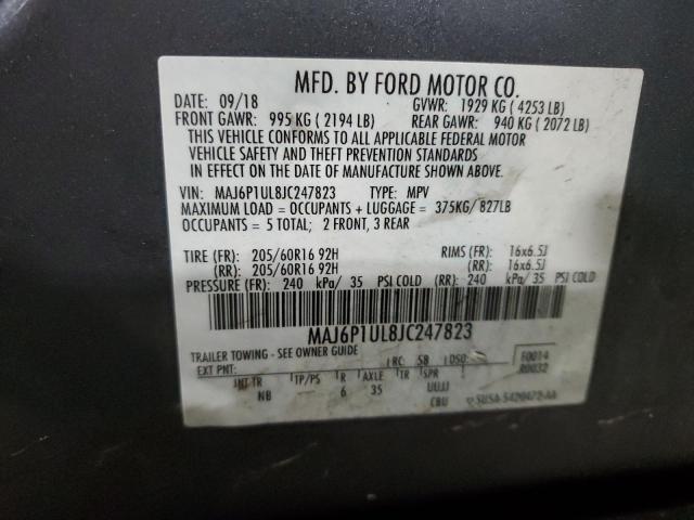 MAJ6P1UL8JC247823 - 2018 FORD ECOSPORT SE GRAY photo 13