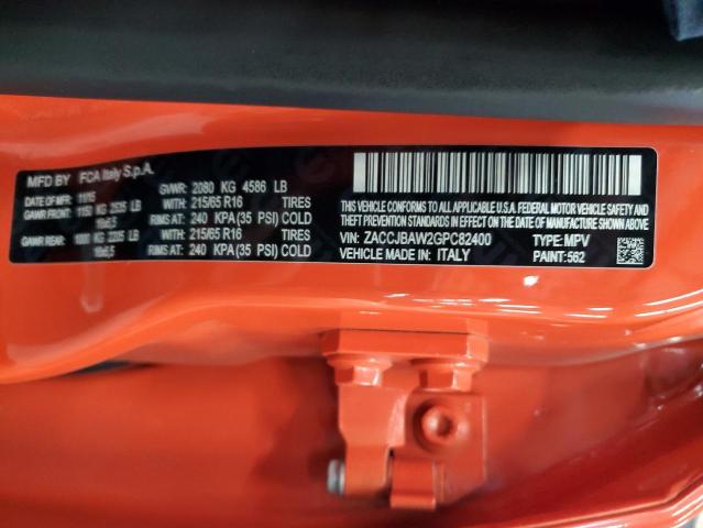 ZACCJBAW2GPC82400 - 2016 JEEP RENEGADE SPORT ORANGE photo 12