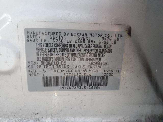 3N1CN7AP3JK418326 - 2018 NISSAN VERSA S SILVER photo 12