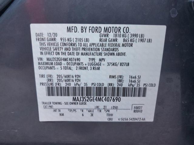 MAJ3S2GE4MC407690 - 2021 FORD ECOSPORT SE GRAY photo 13