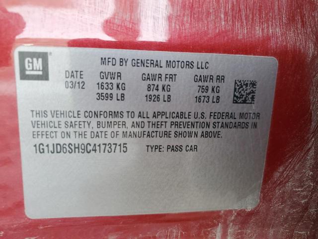 1G1JD6SH9C4173715 - 2012 CHEVROLET SONIC LT RED photo 12