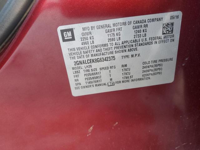 2GNALCEK8G6342375 - 2016 CHEVROLET EQUINOX LT RED photo 13