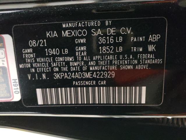 3KPA24AD3ME422929 - 2021 KIA RIO LX BLACK photo 12