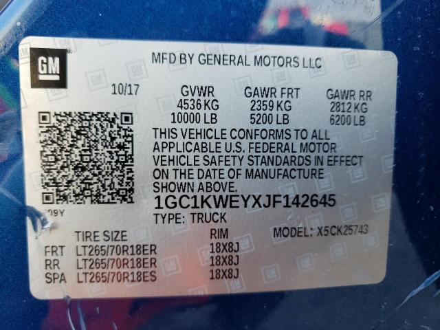 1GC1KWEYXJF142645 - 2018 CHEVROLET SILVERADO K2500 HEAVY DUTY LTZ BLUE photo 12