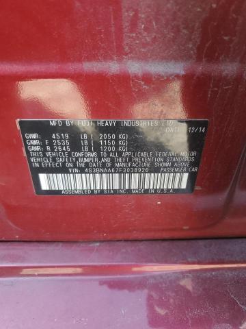 4S3BNAA67F3038920 - 2015 SUBARU LEGACY 2.5I RED photo 12