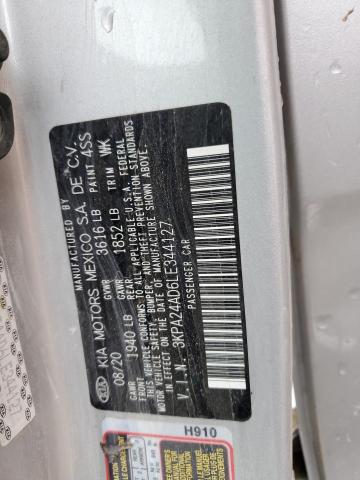 3KPA24AD6LE344127 - 2020 KIA RIO LX SILVER photo 12