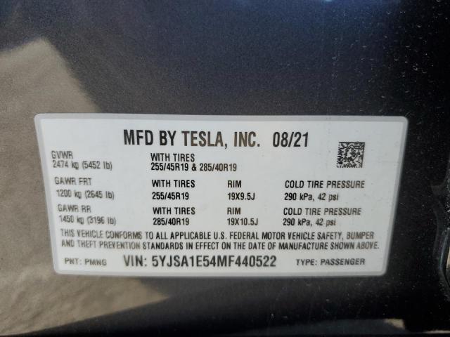 5YJSA1E54MF440522 - 2021 TESLA MODEL S Grafit foto 12