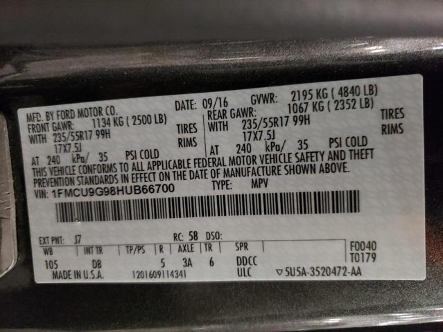 1FMCU9G98HUB66700 - 2017 FORD ESCAPE SE CHARCOAL photo 13