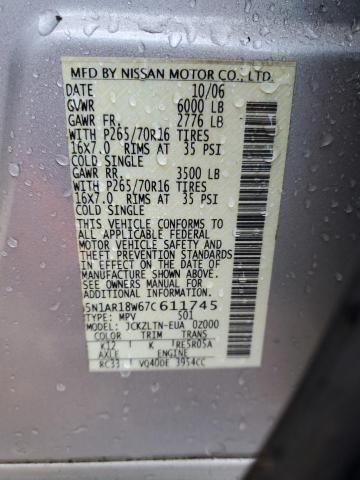 5N1AR18W67C611745 - 2007 NISSAN PATHFINDER LE SILVER photo 13
