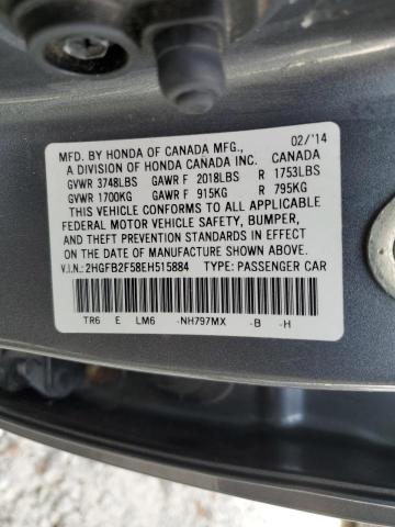 2HGFB2F58EH515884 - 2014 HONDA CIVIC LX GRAY photo 12