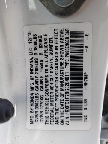 19XFC1F78GE204011 - 2016 HONDA CIVIC EXL თეთრი ფოტო 12