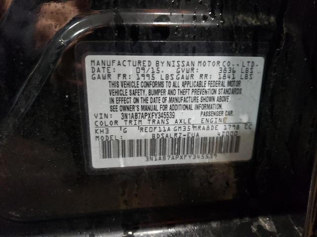 3N1AB7APXFY345539 - 2015 NISSAN SENTRA S BLACK photo 13