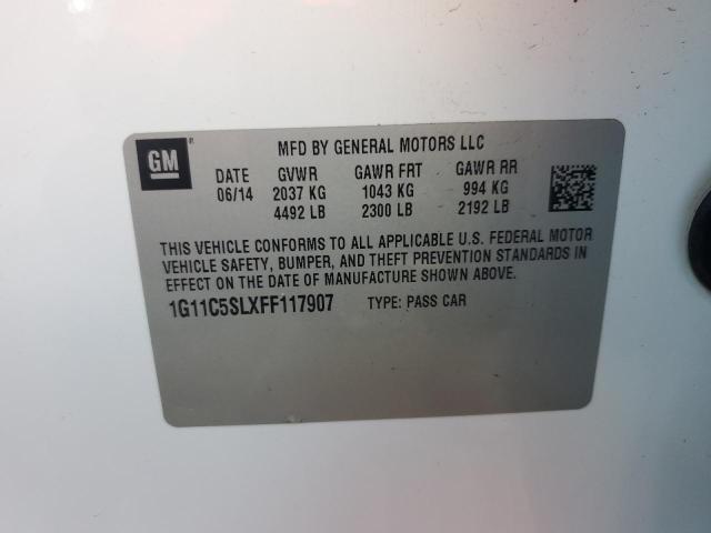 1G11C5SLXFF117907 - 2015 CHEVROLET MALIBU 1LT 白色 照片 12