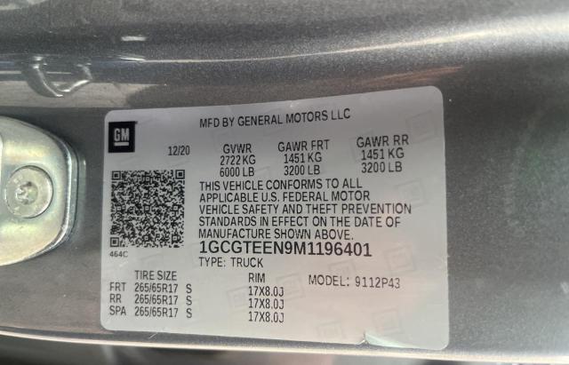 1GCGTEEN9M1196401 - 2021 CHEVROLET COLORADO ZR2 GRAY photo 10