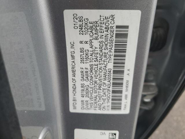 1HGCV3F43LA005543 - 2020 HONDA ACCORD HYBRID EX SILVER photo 12