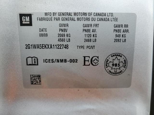 2G1WA5EKXA1122748 - 2010 CHEVROLET IMPALA LS SILVER photo 12