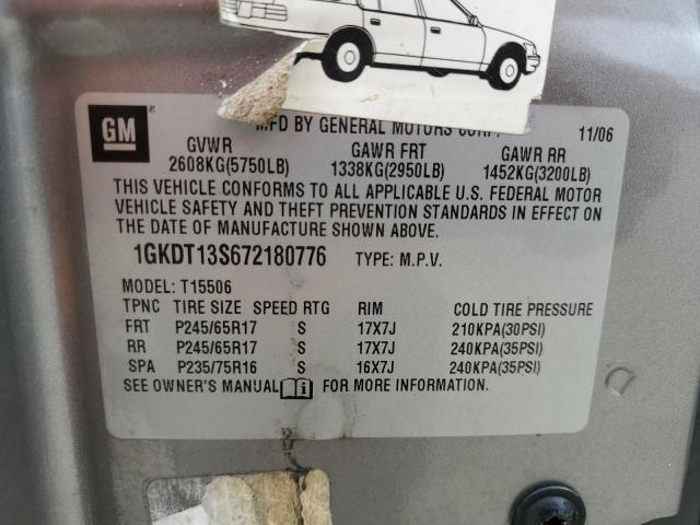 1GKDT13S672180776 - 2007 GMC ENVOY GRAY photo 13