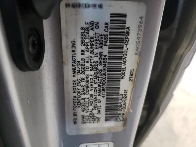 4T1BE30K03U204884 - 2003 TOYOTA CAMRY LE SILVER photo 12