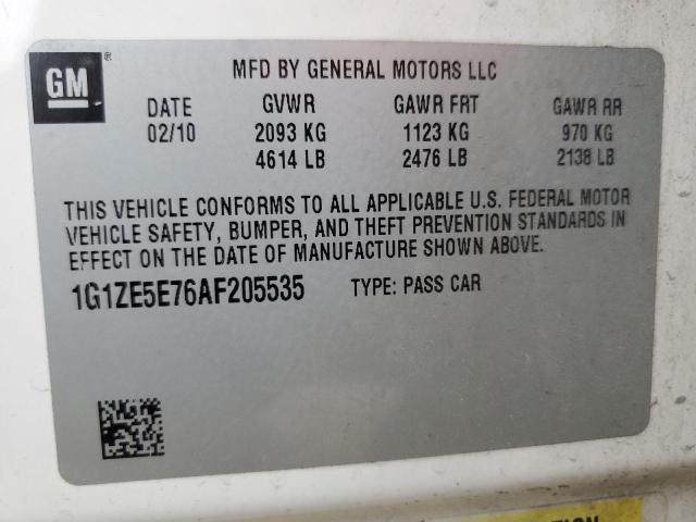 1G1ZE5E76AF205535 - 2010 CHEVROLET MALIBU LTZ თეთრი ფოტო 12