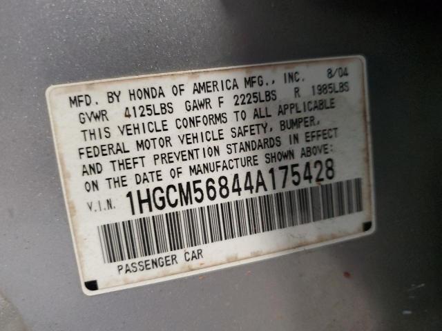 1HGCM56844A175428 - 2004 HONDA ACCORD EX SILVER photo 12