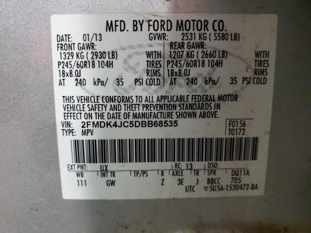 2FMDK4JC5DBB68535 - 2013 FORD EDGE SEL SILVER photo 13