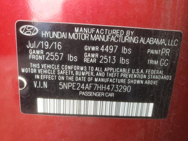 5NPE24AF7HH473290 - 2017 HYUNDAI SONATA SE RED photo 12