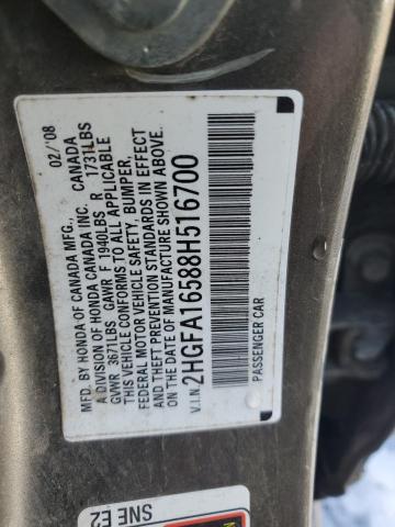 2HGFA16588H516700 - 2008 HONDA CIVIC LX GRAY photo 12