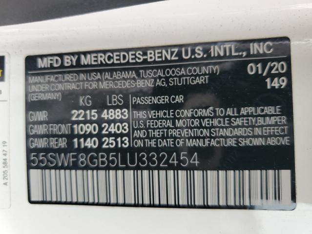 55SWF8GB5LU332454 - 2020 MERCEDES-BENZ C 63 AMG WHITE photo 12